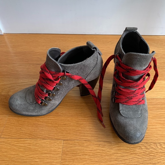 Boutique9 Grey Heeled Booties with Red Laces - Picture 3 of 6